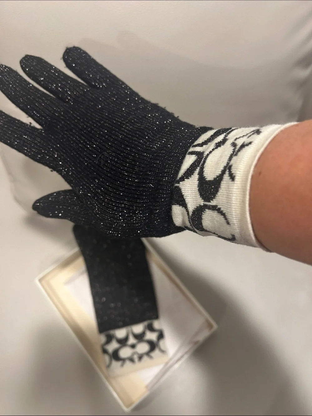 Coach Black Lurex Knit Gloves with Signature Pattern Cuffs - Picture 11 of 11